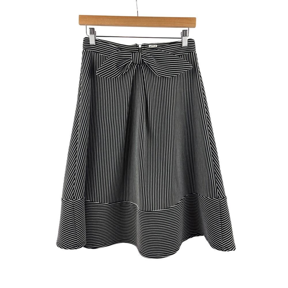 Women’s Alya. Small Black & White Pinstriped Midi Skirt w/ Bow